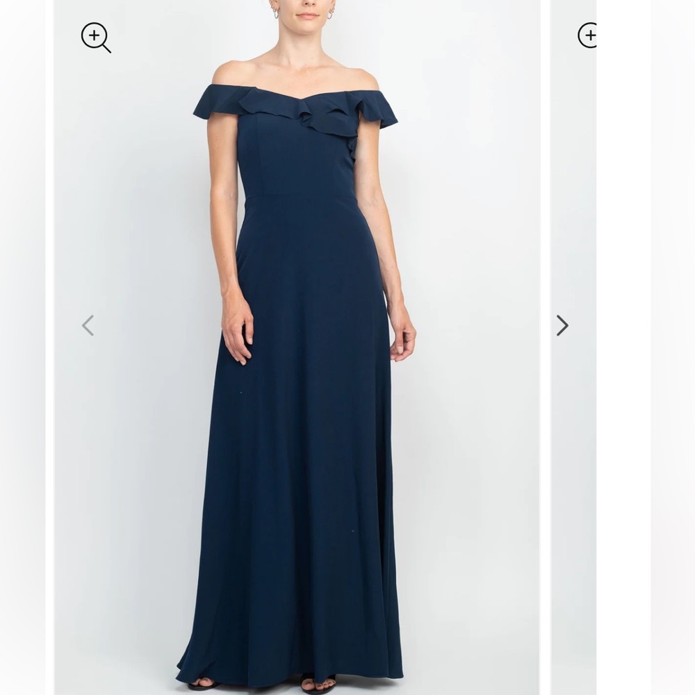Adrianna Papell off shoulder formal dress, navy blue